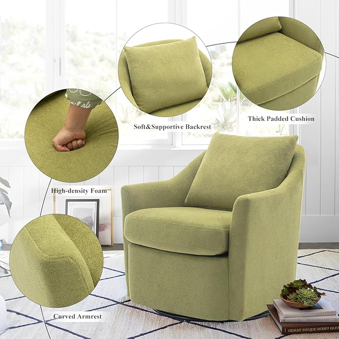 COLAMY Swivel Accent Chair, Living Room Chair Upholstered 360° Swivel Chair Modern Reading Armchair for Bedroom/Office/Nursery, Green-DeskLoop Office