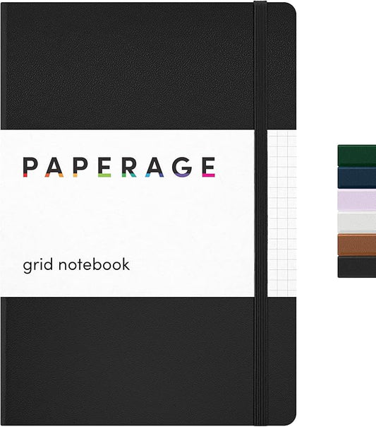 PAPERAGE Graph Paper Journal Notebook, (Black), 160 Pages, Medium 5.6 in x 8 in - 100 GSM Thick Paper – Hardcover Grid Notebook for Work or School-DeskLoop Office