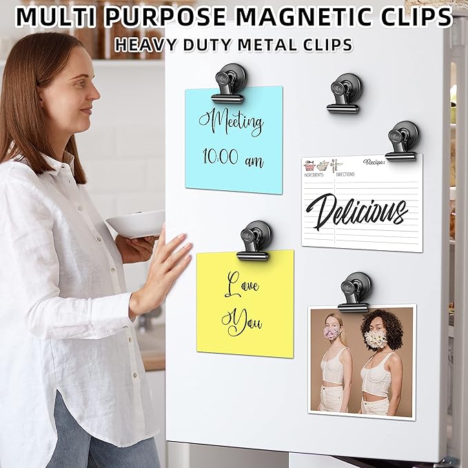 Grtard 24 Pack Magnetic Clips Heavy Duty, Black Magnet Clips for Fridge, Refrigerator Magnets, Strong Magnetic Clip, Scratch Free Magnets with Clip for Whiteboard, Refrigerator, Cruise, Locker-DeskLoop Office
