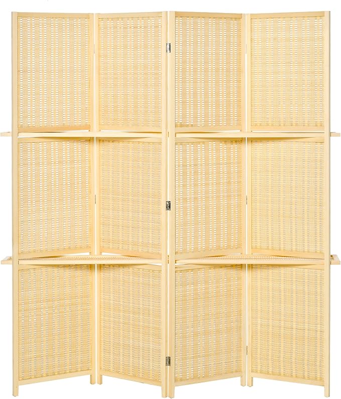 NicBex Room Divider 4 Panel Room Dividers with Storage Shelves Partition Room Dividers and Folding Privacy Screens 6 FT Wall Divider for Office, Room Separation,70.75" W x 0.75" D x 70.75" H, Natural-DeskLoop Office