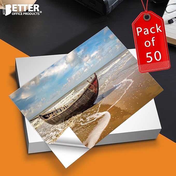Better Office Products Self-Adhesive Photo Paper, Sticky Photo Paper, Glossy, 8.5 x 11 Inch, 50 Sheets, 135 gsm, Letter Size, 50-Count Pack-DeskLoop Office