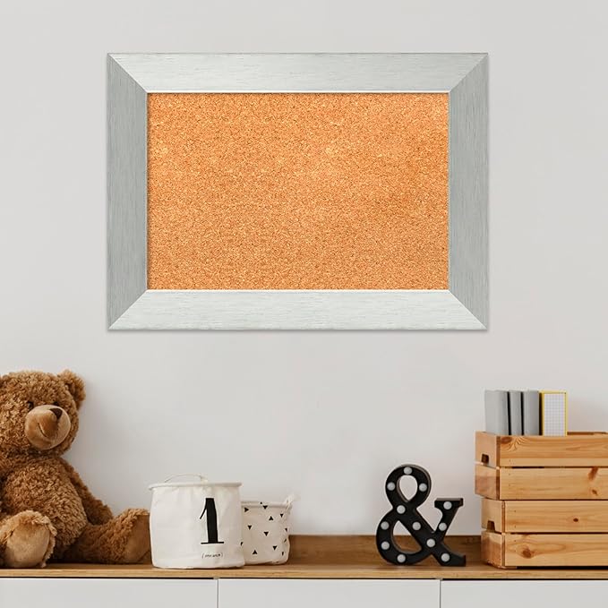 Amanti Art Natural Cork Board for Wall, 16x22 Vision Board with Silver Wood Frame, Small Corkboard Office Decor for Home Organization, Modern Corkboard Pinboard to Display Items for Home Organization-DeskLoop Office