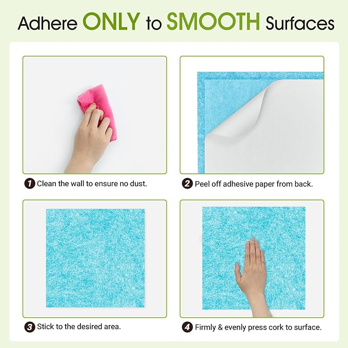 AKTOP Cork Bulletin Board 12x12, 1/2" Thick Felt Cork Board Tiles 6 Pack, Small Square Pin Board for Wall, Self Adhesive Corkboards with 60 Push Pin Wood Clips for School, Home & Office, Baby Blue-DeskLoop Office