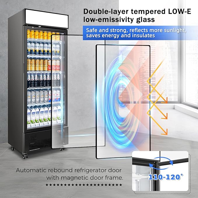 Commercial Beverage Refrigerator 15 Cu.ft. with Glass Door Display Merchandiser Fridge ETL Drink Cooler for Bars,Restaurants, Convenience Stores, Supermarkets and Offices-DeskLoop Office