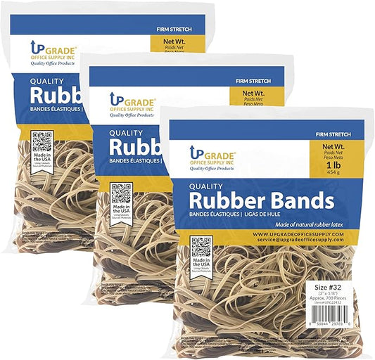 Upgrade Office Supply Rubber Bands, Size 32 (3 x 1/8), 700 Count, 1 lb Bag, 3-Pack, USA-DeskLoop Office