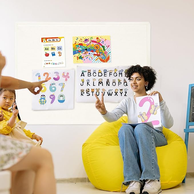 Large Bulletin Board - 48 x 36 Inches, Decorative Felt Pin Board for Wall - 4' x 3' Foldable Photo Display Board with Self-Adhesive Tape, Includes 20 Push Pins - White-DeskLoop Office