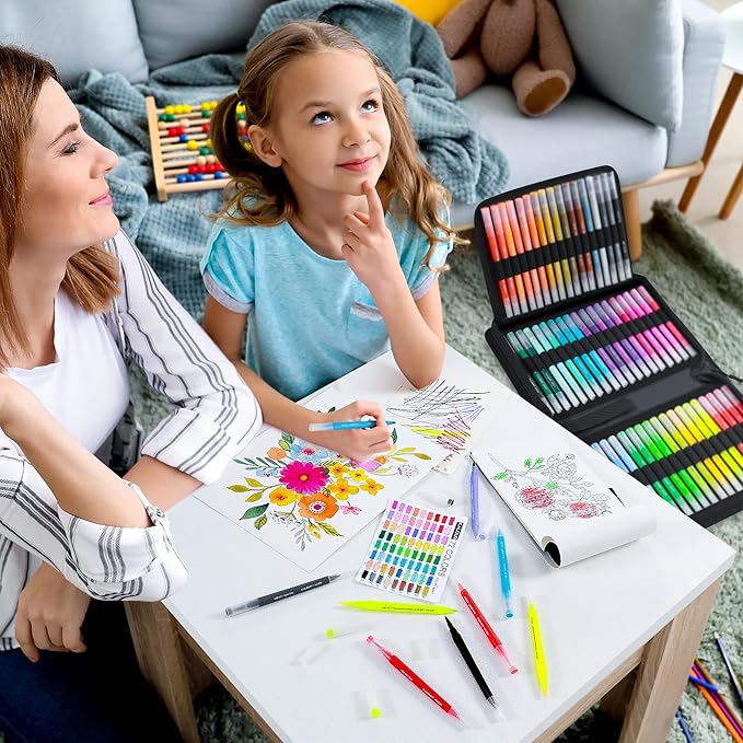 KALOUR 72 Art Markers Pens Set, Dual Tip Brush and Fine Point, Color Number and Name, Zipper Case, Adult Coloring, Lettering, Drawing-DeskLoop Office