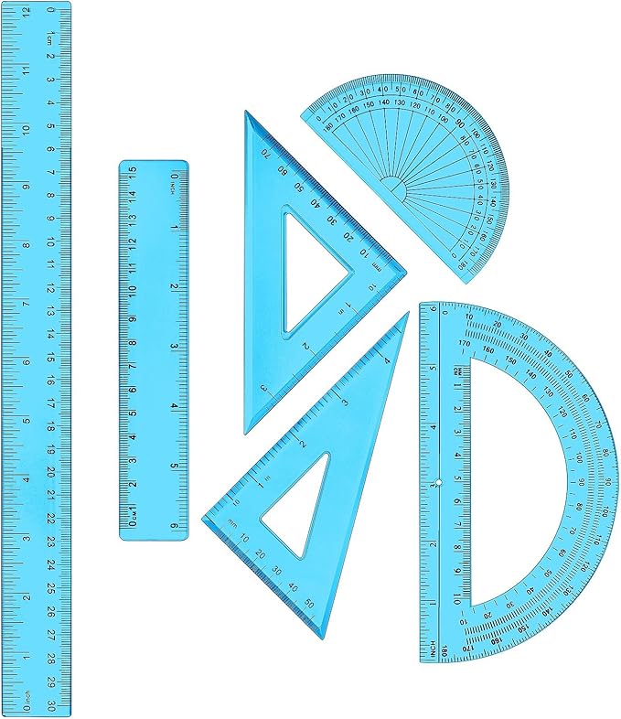 Tenare 1 Set Plastic Clear Math Set Includes Protractor Triangle Rulers 12 Inch 6 Inch Straight Geometry Math Transparent Ruler Measuring Tool for School Office Home Supplies(Blue)-DeskLoop Office