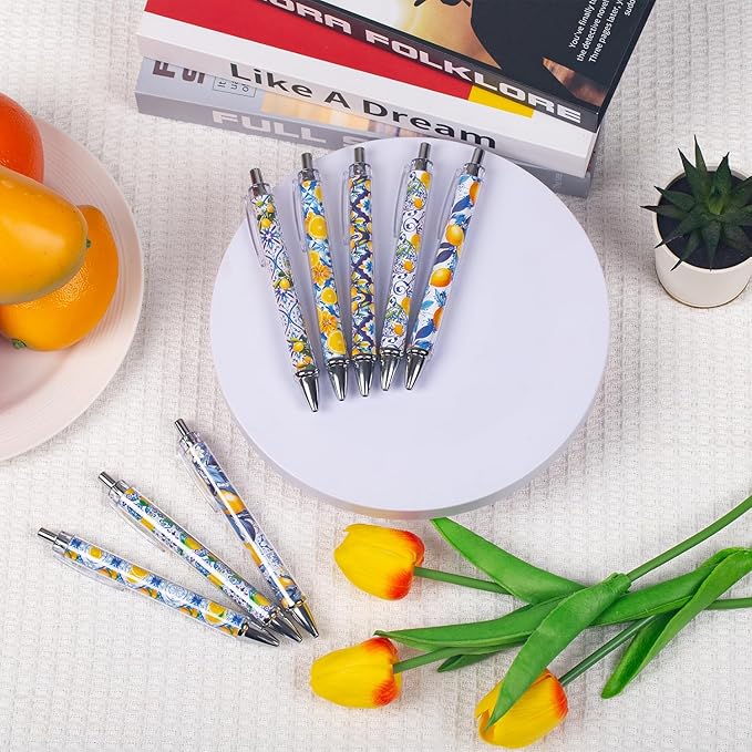 Capri Lemon Pens Set – Mediterranean-Inspired Ballpoint Pens for Girls, Students, and Stationery Lovers – Smooth Writing Pens for School, Journaling, or Gifts – Bright and Elegant Design, 8 Pack-DeskLoop Office