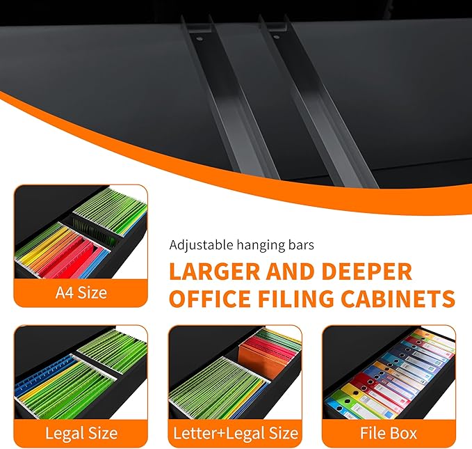 Locking File Cabinet with 5 Drawer Heavy Duty Large Metal Filing Cabinet Home Office Lateral File Cabinets Wide Steel Cabinets for Legal/Letter Size Files,Assembly Required-DeskLoop Office