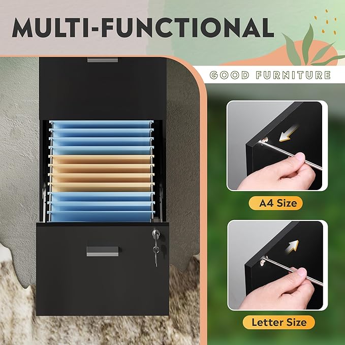 DEVAISE 4 Drawer File Cabinet with Lock, Vertical Filing Cabinet for A4/Letter Size Files, Wood Storage Organizer for Home Office, Black-DeskLoop Office