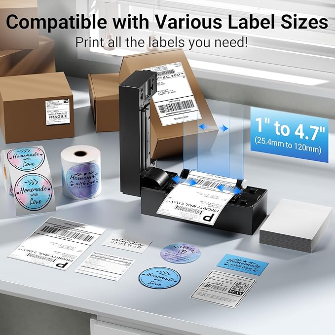 Bluetooth Thermal Shipping Label Printer – Wireless 4x6 Shipping Label Printer for Small Business & Shipping Packages, Support Android, iPhone and Windows, Widely Used for Amazon, Ebay, Shopify, Etsy-DeskLoop Office