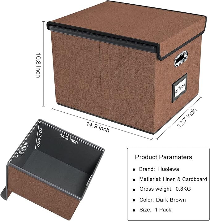 Huolewa Upgrade Portable File Organizer Box with Lid,Large Linen Hanging Office Document Storage Box with Lid,Collapsible Filing&Storage Box for Office/Decor/Home-14.9x12.7x10.8in,1pk-without folders-DeskLoop Office