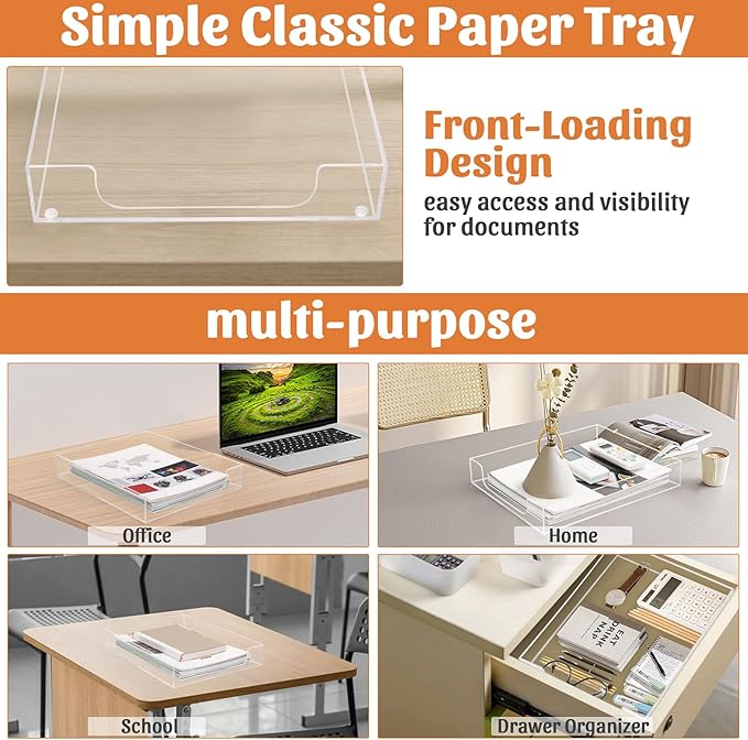 Acrylic Letter-Size Tray, Sturdy Heavy-Duty Clear Printer Paper Tray, Single-Tier Stackable File Storage Organizer for Office Home (1, Clear)-DeskLoop Office