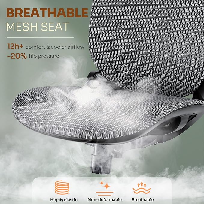 GABRYLLY Ergonomic Office Chair, High Back Home Desk Chair with Headrest, Flip-Up Arms, 90-120° Tilt Lock and Wide Cushion, Big and Tall Mesh Chairs for Man Woman, Grey Task Chair-DeskLoop Office