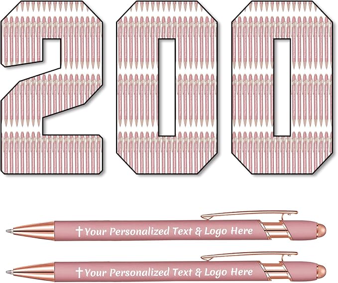STREADVE 200 Personalized Custom Pens Engraved Writing Pen with Name Logo, Customized Promotional Items Stylus Pen Gifts for Women Realtor Nurse Wedding Business, Rose Gold-DeskLoop Office