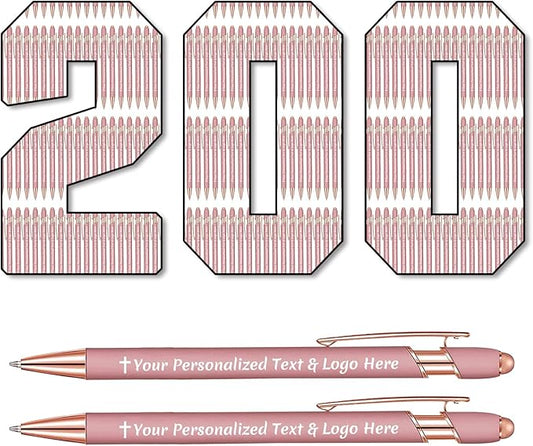 STREADVE 200 Personalized Custom Pens Engraved Writing Pen with Name Logo, Customized Promotional Items Stylus Pen Gifts for Women Realtor Nurse Wedding Business, Rose Gold-DeskLoop Office