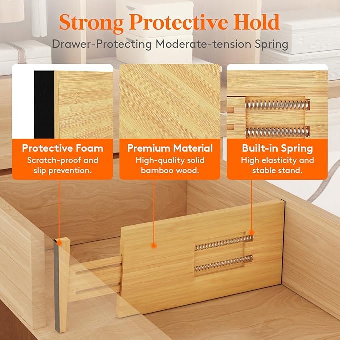 Lifewit 4 Pack Drawer Dividers Bamboo 6" High, 11-17" Adjustable Drawer Organizers for Clothes, Expandable Dresser Separators in Bedroom/Bathroom/Kitchen/Fridge/Office Organization and Storage-DeskLoop Office