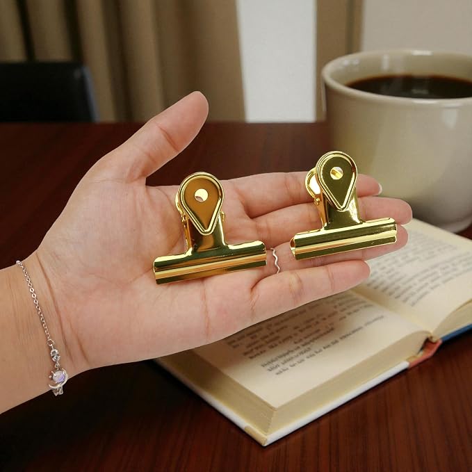 2PCS Bulldog Clip Gold Clips for Paper – Retro Metal Binder Chip T Clamp - Image 8