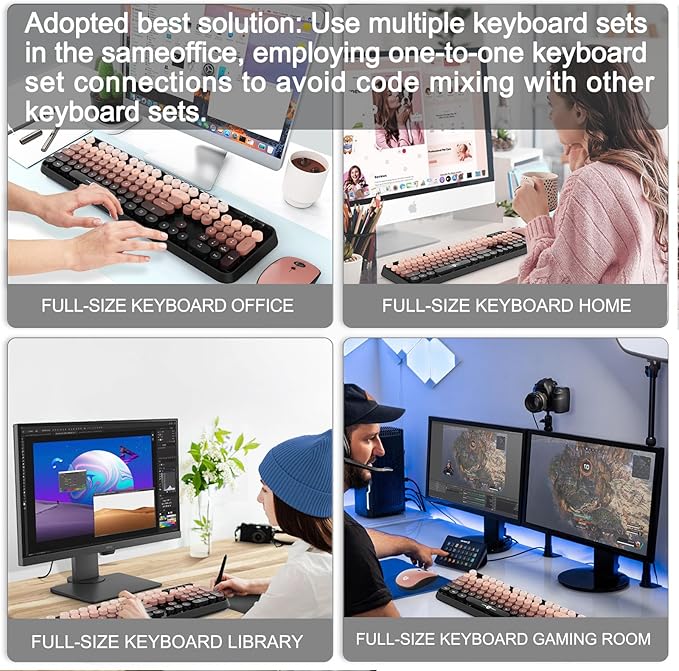 FD Wireless Keyboard and Mouse Combo - 2.4G Full-Sized Cute Colorful Mouse and Keyboard with 104 Round Keys Retro Typewriter Keyboard for Laptop/Windows/PC - Black Gradient-DeskLoop Office