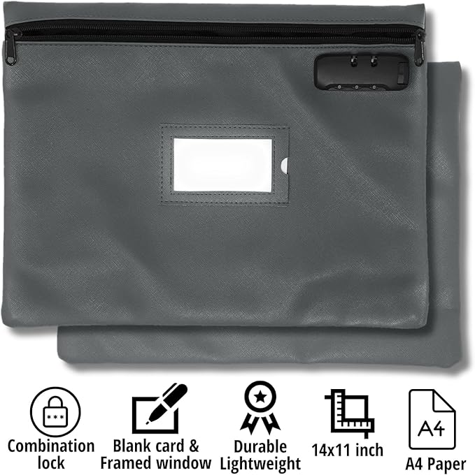Grey Notary Bag | 14x11 inch | Locking Document Case with Zipper | Carrying Case for Notary Kit, Stamp, Embosser, Ink Pad, and Valuables-DeskLoop Office