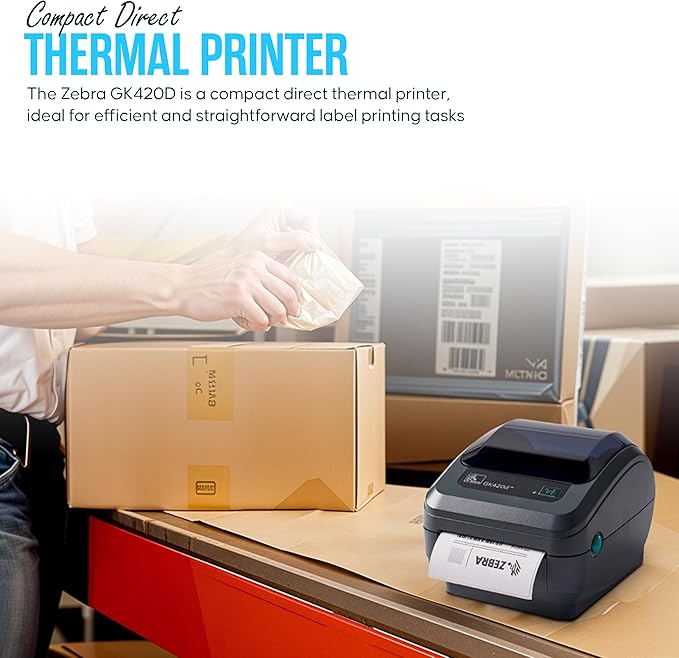 GK420D Zebra Direct Thermal Label & Barcode Printer - Parallel/USB Connectivity- 1 Year Warranty - Comes with 24V, 4x6 Label Roll, USB 2.0 Cable & Microfiber Cleaning Cloth-DeskLoop Office