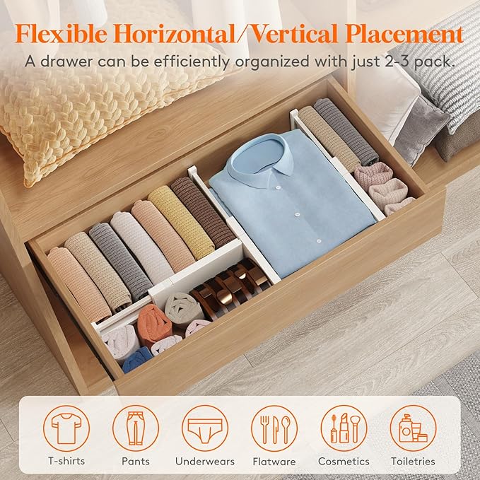 Lifewit 20 Pack Drawer Dividers 4" High, 11-17" Adjustable Dresser Drawer Organizers for Clothes, Expandable Dresser Separators in Bedroom/Bathroom/Kitchen/Vanity/Office Organization and Storage,Beige-DeskLoop Office