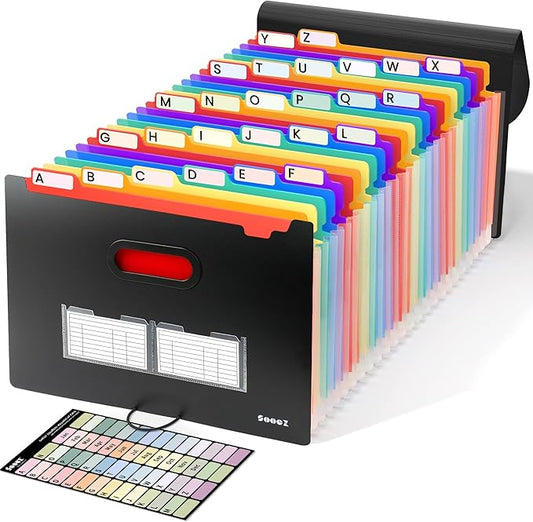 Sooez 26-Pocket Accordion File Organizer, Upgraded Expanding File Folder with Unobstructed A-Z Tabs, Premium Bill Tax Receipt Document Organizer Storage for Letter/A4 Size Paper, School Office & Home-DeskLoop Office