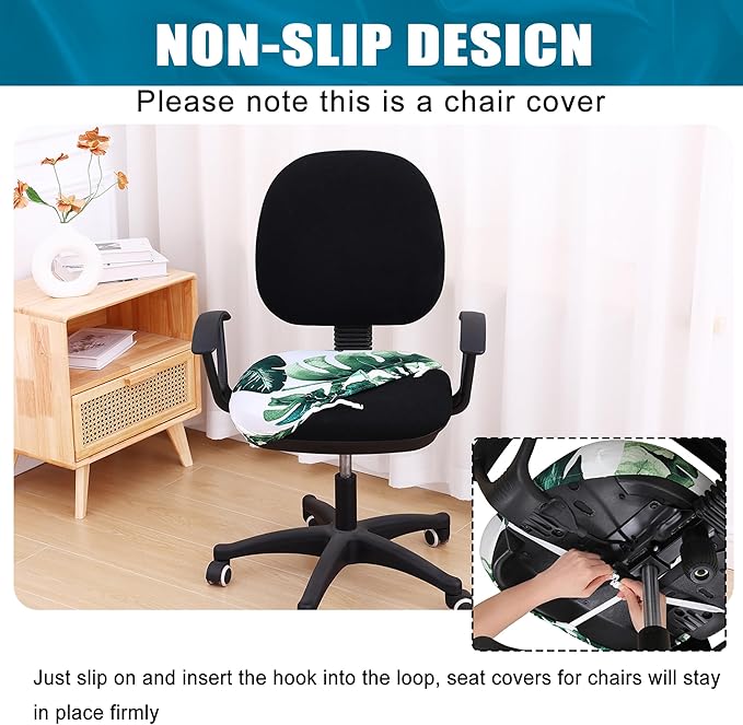 Smiry Printed Office Computer Chair Seat Covers, Stretch Fit Universal Desk Rotating Chair Cover Washable Removable Seat Cushion Protectors - Green-DeskLoop Office
