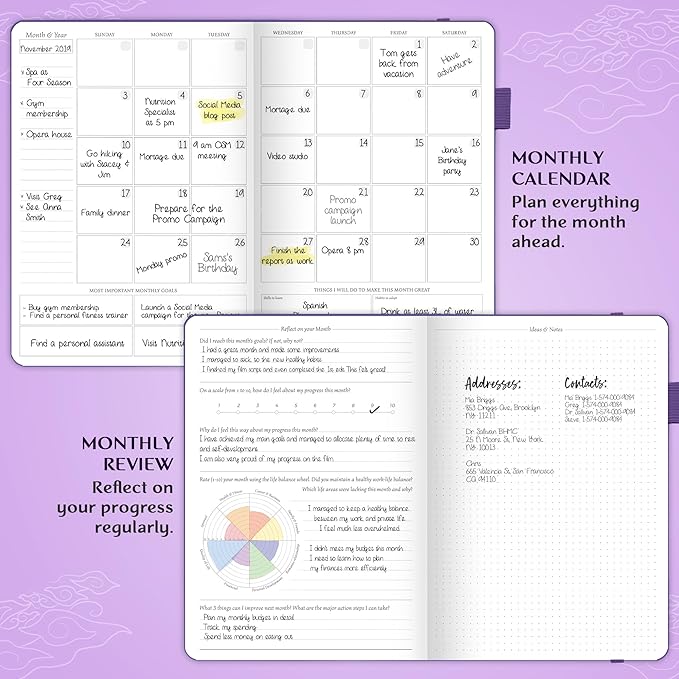 Legend Planner PRO – Deluxe Weekly & Monthly Life Planner to Increase Productivity and Hit Your Goals. Time Management Organizer Notebook – Undated – 7 x 10" Hardcover + Stickers – Dark Purple-DeskLoop Office