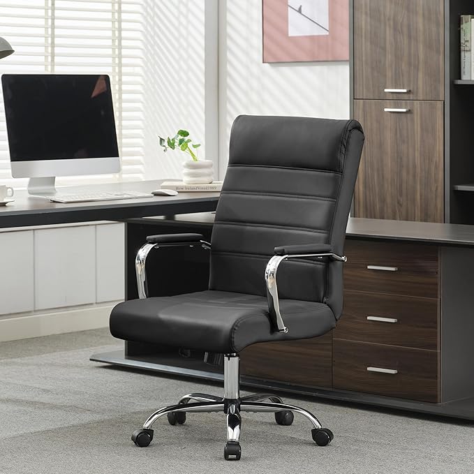 Office Desk Chair,Modern Leather Conference Room Chairs,High Back Ergonomic Home ofiice Chair,Adjustable Height Swivel Executive Computer Chair with Padded Seat and Armrest-DeskLoop Office
