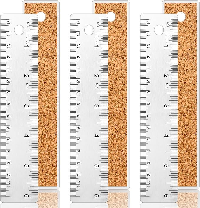 3 Pcs Stainless Steel Ruler 6 Inch Metal Ruler Straight Edge Rulers Non Slip Cork Backed Rulers with Inch and Metric Graduations for School Office Engineering Drawing(6 Inch)-DeskLoop Office