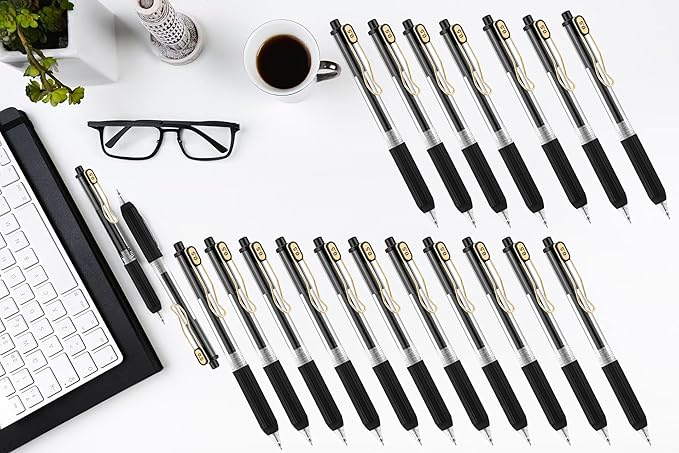 Aozora 20 Pack Black Gel Pens Fine Point Smooth Writing Pens Retractable Black Ink Pen with Soft Grip 0.5mm Quick Dry Office School Supplies Gold Clip-DeskLoop Office