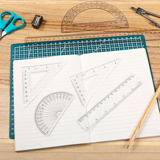 Tenare 18 Pcs Plastic Clear Math Set Includes Protractor Triangle Rulers 12 Inch 6 Inch Straight Geometry Math Transparent Ruler Measuring Tool for School Office Home Supplies-DeskLoop Office
