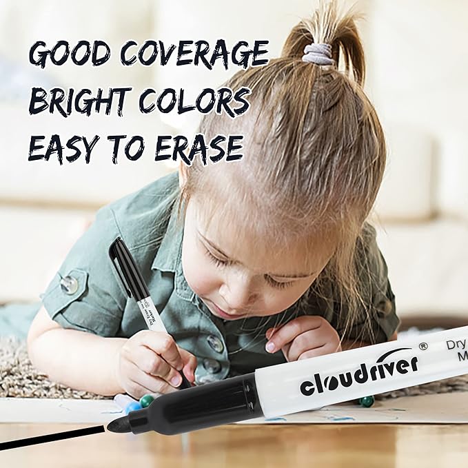 cloudriver Dry Erase Markers 128 Pack, Black Whiteboard Markers, Fine Tip, Low Odor, Bulk Dry Erase Marker For Office, home and School Supplies-DeskLoop Office