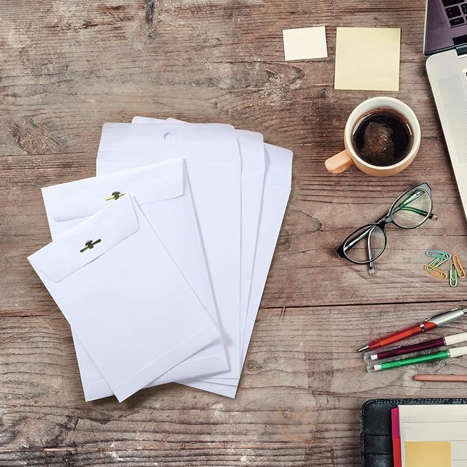 Frienda 4 Sizes Clasp Envelopes Kraft Paper Catalog Clasp Envelope with Closure for Filing, Storing or Mailing Documents, 50 Pieces(5 x 7 In, 6 x 9 In, 9 x 12 In, 10 x 13 In,White)-DeskLoop Office