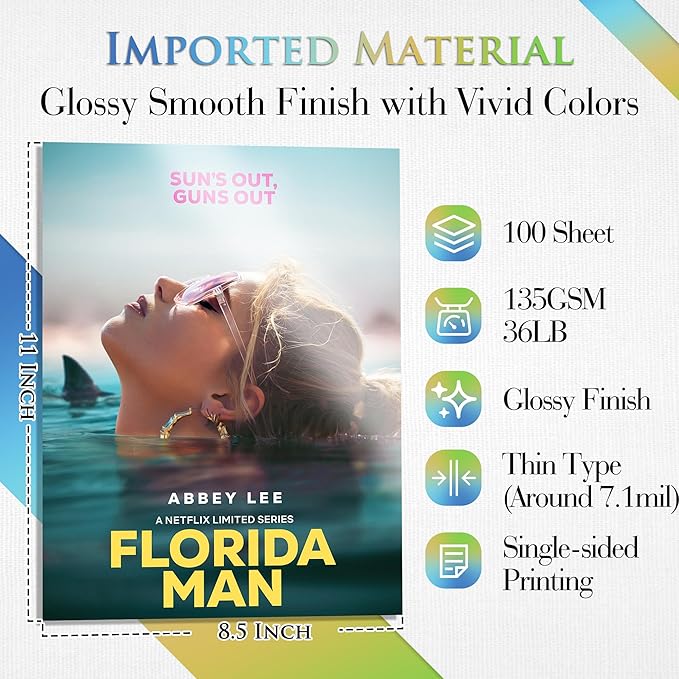 A-SUB Glossy Thin Photo Printer Paper for Flyer Brochure Chip Bag 8.5x11 Inch 36lb for Inkjet Printer Dye Ink Single-Side Print 135gsm-DeskLoop Office