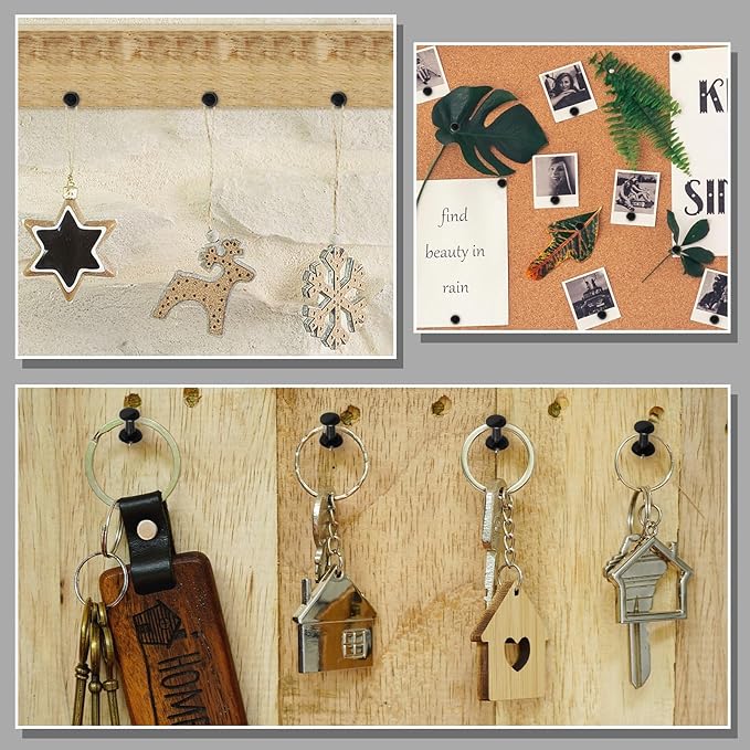 220 Count Black Push Pins Standard Plastic Head Steel Point Thumb Tacks for Cork Board Wall Hanging-DeskLoop Office