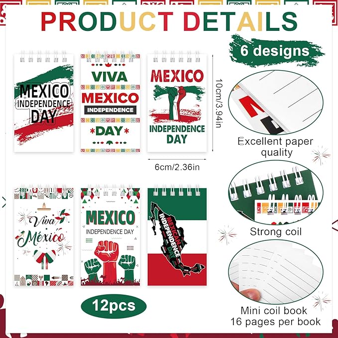 24PCS Mexican Independence Day Mini Spiral Notepad and Pen Set,Viva Mexico Independence Journals Fiesta Ballpoint Pen Pocket Notepad Bulk Gifts Supplies for Dia De La Independencia Party-DeskLoop Office
