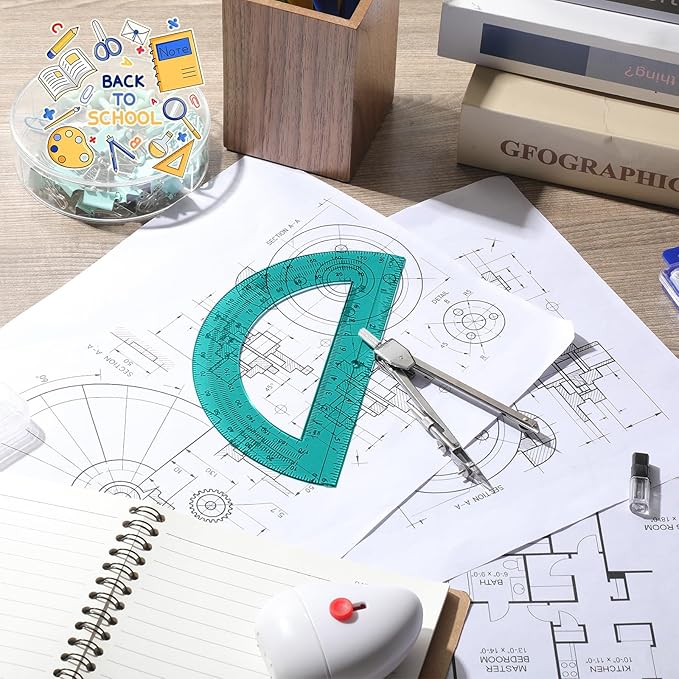 EBOOT Student Geometry Math Set, Drawing Compass and 6 Inch Swing Arm Protractor 180 Degree Math Protractor(Turquoise)-DeskLoop Office