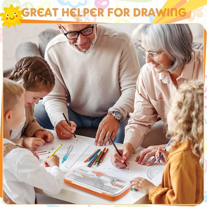 Teling 12 Sets Math Geometry Kit for Students 10 Pcs Compass Geometry Tools Set Includes Rulers Protractor Compass Eraser Pencil Sharpener Lead Refills Pencil (Colorful)-DeskLoop Office