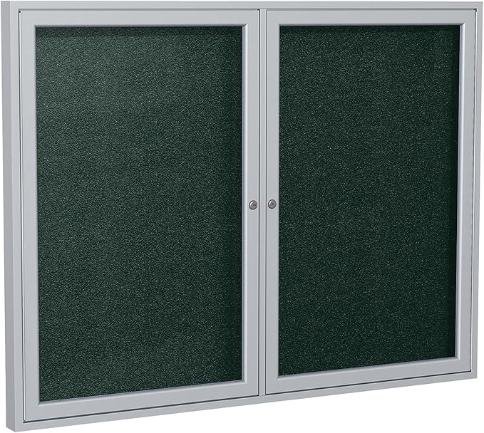 Ghent 36"x48" 2-Door Outdoor Enclosed Vinyl Bulletin Board, Shatter Resistant, with Lock, Satin Aluminum Frame - Ebony (PA23648VX-183 ), Made in the USA-DeskLoop Office