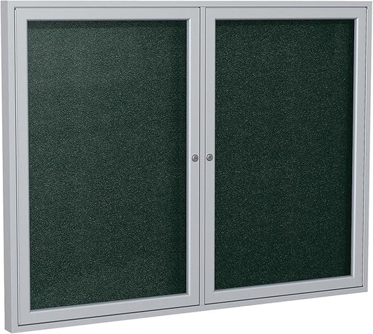 Ghent 36"x48" 2-Door Outdoor Enclosed Vinyl Bulletin Board, Shatter Resistant, with Lock, Satin Aluminum Frame - Ebony (PA23648VX-183 ), Made in the USA-DeskLoop Office