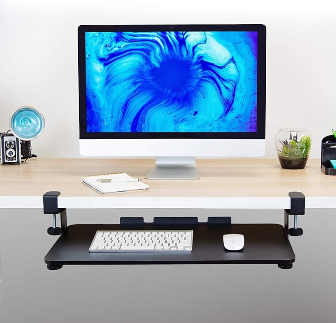 Mount-It! Under-Desk Keyboard Tray, Slide-Out Clamp-On Keyboard and Mouse Drawer, 26.4" W x 11.8" D Ergonomic Retractable Platform for Typing, No-Drill Installation, Black-DeskLoop Office