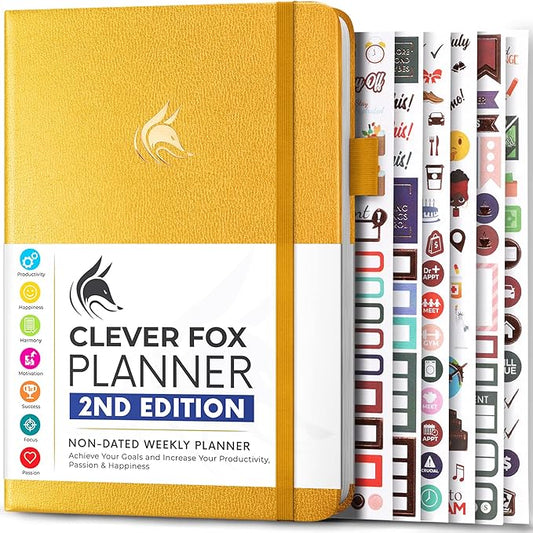 Clever Fox Planner 2nd Edition – Colorful Weekly & Monthly Goal Planner, Time Management & Productivity Organizer, Undated, A5 (Amber Yellow)-DeskLoop Office