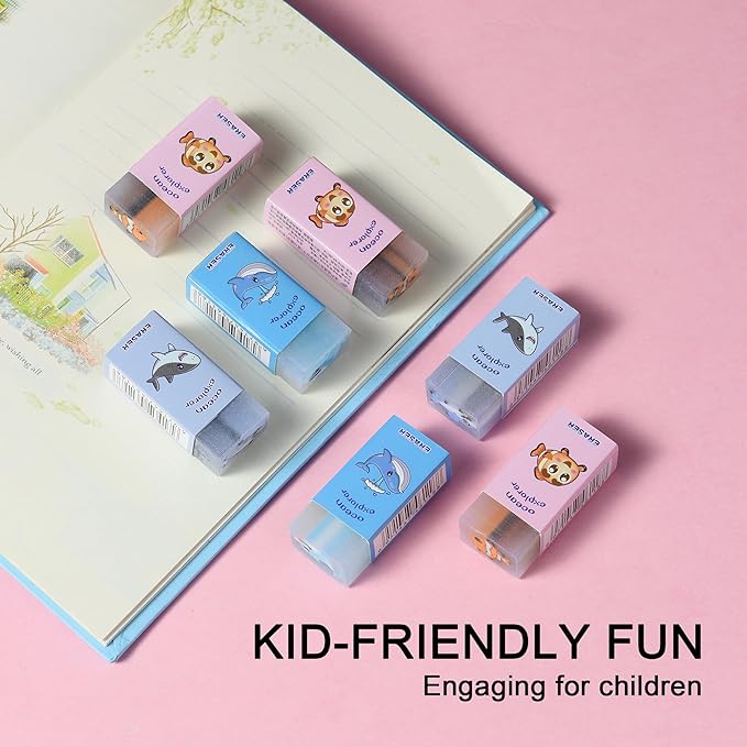18Pcs Cute Sea Animal Erasers for Kids Bulk, Kawaii Fun Pencil Jelly Erasers for School Classroom Supplies Prize Gifts Party Favors-DeskLoop Office