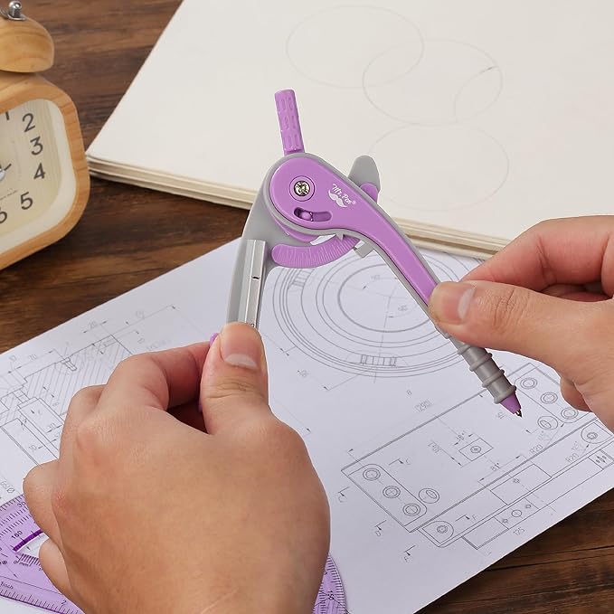 Mr. Pen- Compass and Protractor Set, Purple, Compass Geometry Tool, Protractor and Compass Set, Compass Drawing Tool, Drawing Compass, Protractor Set, Geometry Compass, Back to School Supplies-DeskLoop Office