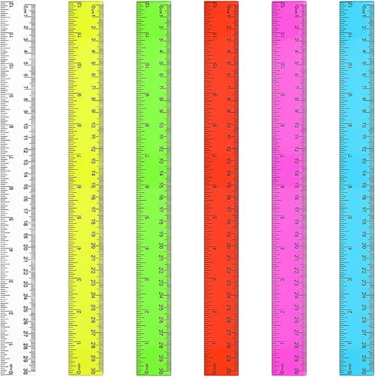 Zonon 6 Pcs 12 Inch Ruler Bulk Plastic Flexible Straight Metric Rulers with Centimeters and Inches Drafting Measuring Tool for Classroom School Students Education(Colorful)-DeskLoop Office