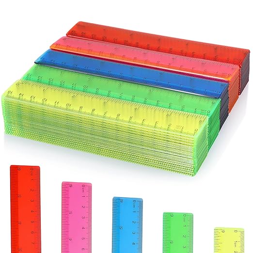 Zonon 100 Pcs 6 Inch Rulers Bulk Plastic Flexible Small Straight Rulers with Inches and Centimeters First Day of School Gift for Students Back to School Office Supplies(Colorful, Transparent)-DeskLoop Office