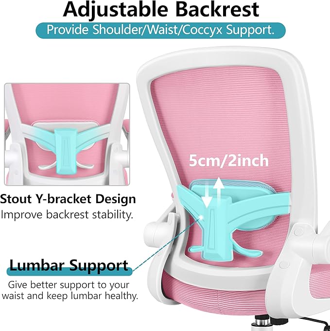 FelixKing Office Chair, Ergonomic Desk Chair Breathable Mesh Chairs with Adjustable High Back Lumbar Support Flip-up Armrests, Executive Swivel Comfy Task Computer Chairs for Home Office Pink-DeskLoop Office